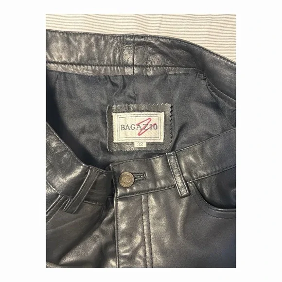 Vintage Bagazio Black 100% Leather High Rise Shorts 32 Y2K Moto - Picture 5 of 6